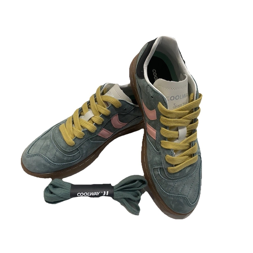 NWOB Coolway Goal Green Forest Suede Leather Sneakers Pink Yellow Women's Size 7